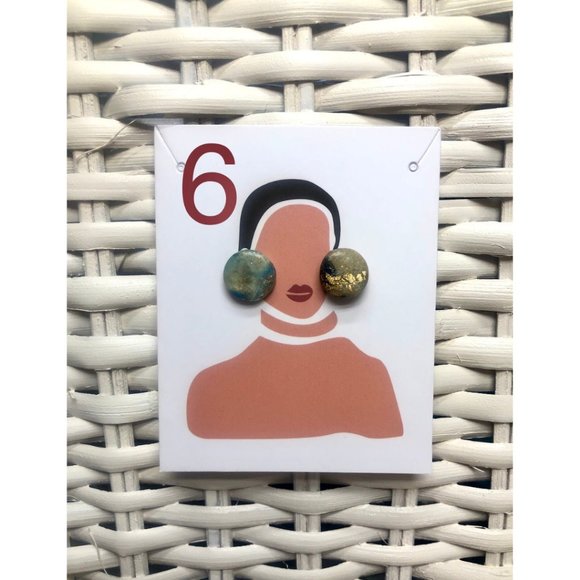 Hand Made | Blue & Gold Flake Polymer Clay Circle Stud Earrings | Set of Studs | - Picture 6 of 6